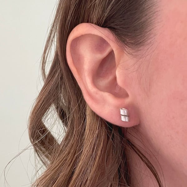 Handmade Silver Petal Twist Stud Earrings