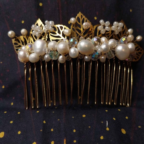 Autumn themed pearl hair comb, 