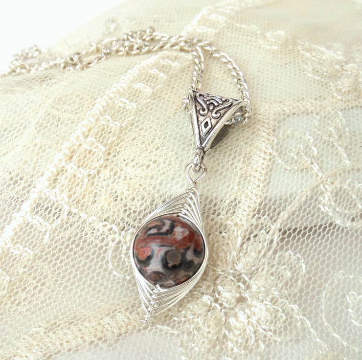 Unique wire wrapped leopardskin jasper gemstone... - Folksy
