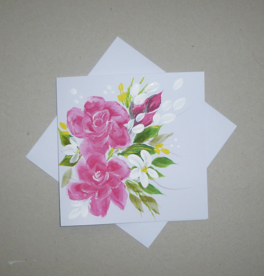 hand painted floral blank card ( ref FA 155 D1 )