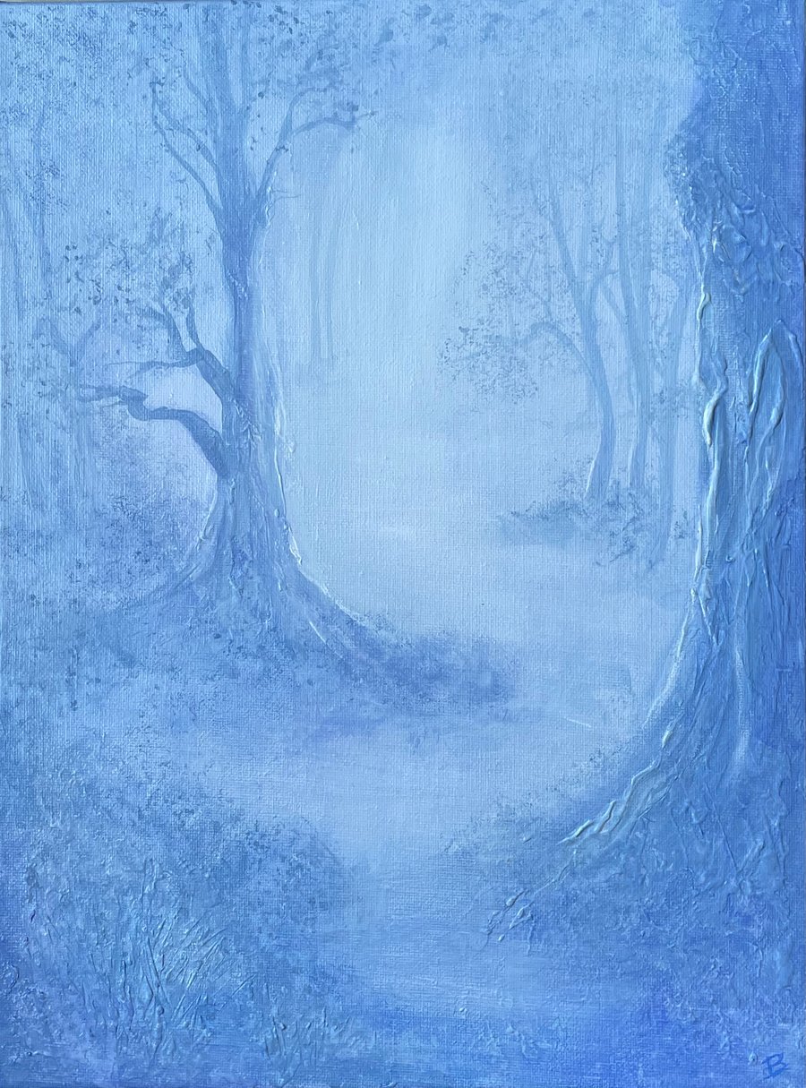 Painting Acrylic painting, misty winter woodland scene stretched canvas 