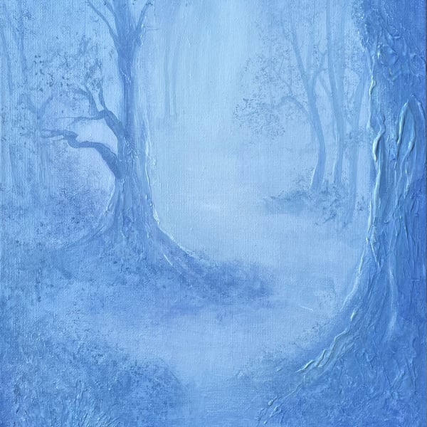 Painting Acrylic painting, misty winter woodland scene stretched canvas 
