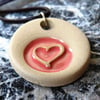 Heart Pink Ceramic Necklace - Girl, Girlfriend, Mum, Best friend, Valnetine's, 