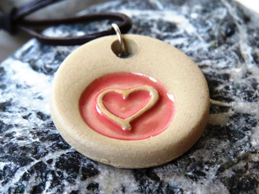 Heart Pink Ceramic Necklace - Girl, Girlfriend, Mum, Best friend, Valnetine's, 