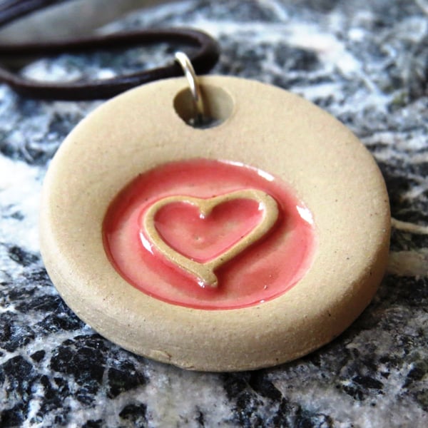 Heart Pink Ceramic Necklace - Girl, Girlfriend, Mum, Best friend, Valnetine's, 