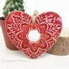 Ceramic heart hanging decoration Pottery Heart Folk art love heart Red