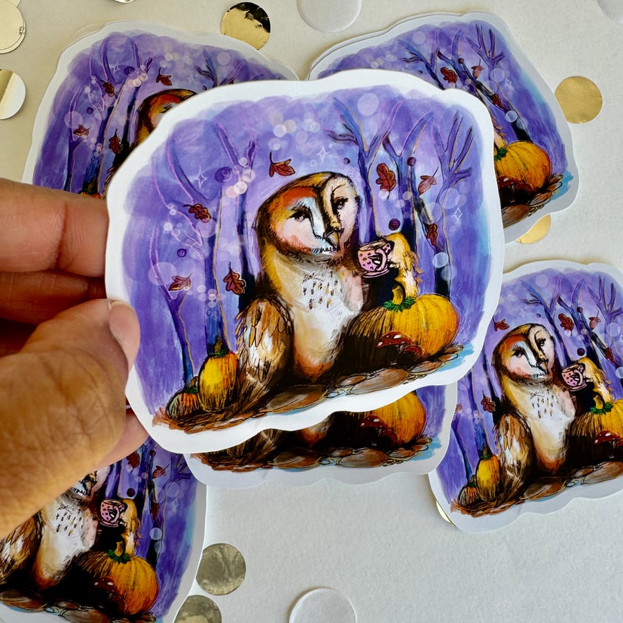 Stickers Purple Owl Matt Vinyl Die cut