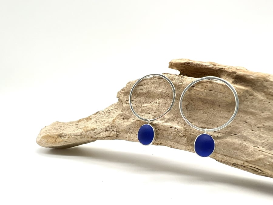 Medium Blue Sea Glass Bubble Studs