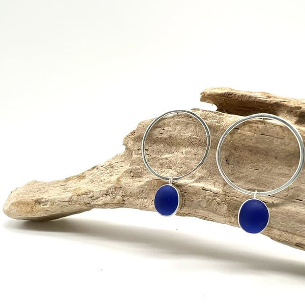 Medium Blue Sea Glass Bubble Studs