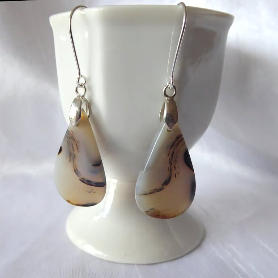 Sterling Silver and Montana Agate Waves Earrings