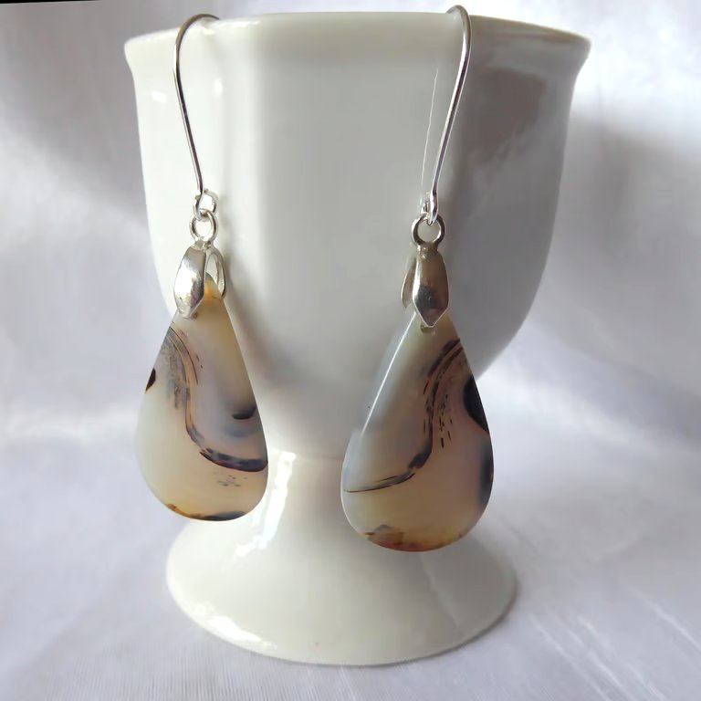 Sterling Silver and Montana Agate Waves Earrings