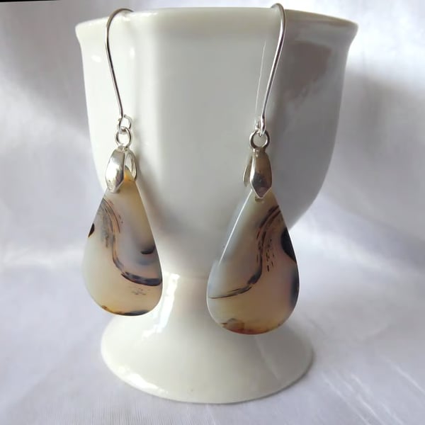 Sterling Silver and Montana Agate Waves Earrings