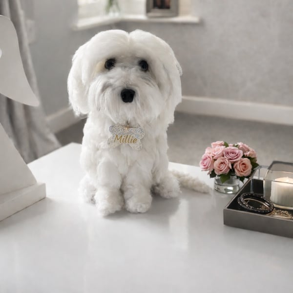 Custom Needle Felted Dog Replica – Handmade Pet Memorial Keepsake – 22cm Dog Por