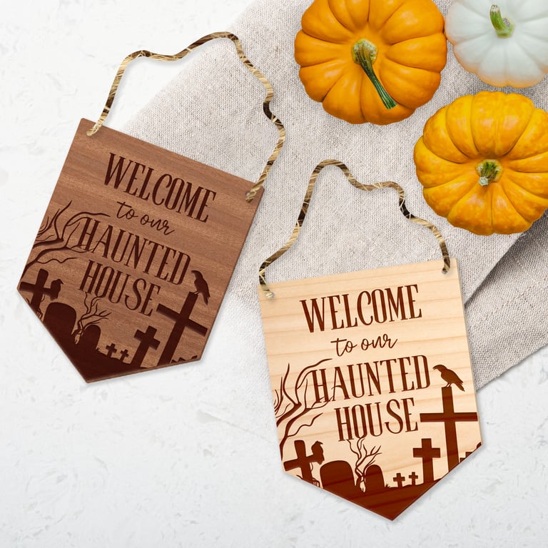 Welcome To Our Haunted House - Grave Front Door Halloween Sign, Wooden Door Sign