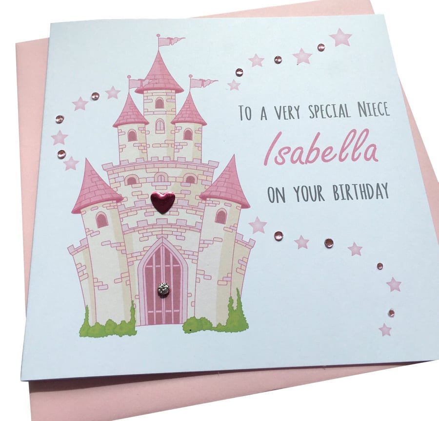 Personalised Handmade Princess Castle Birthday Card 3rd 4th 5th 6th 7th 8th etc 