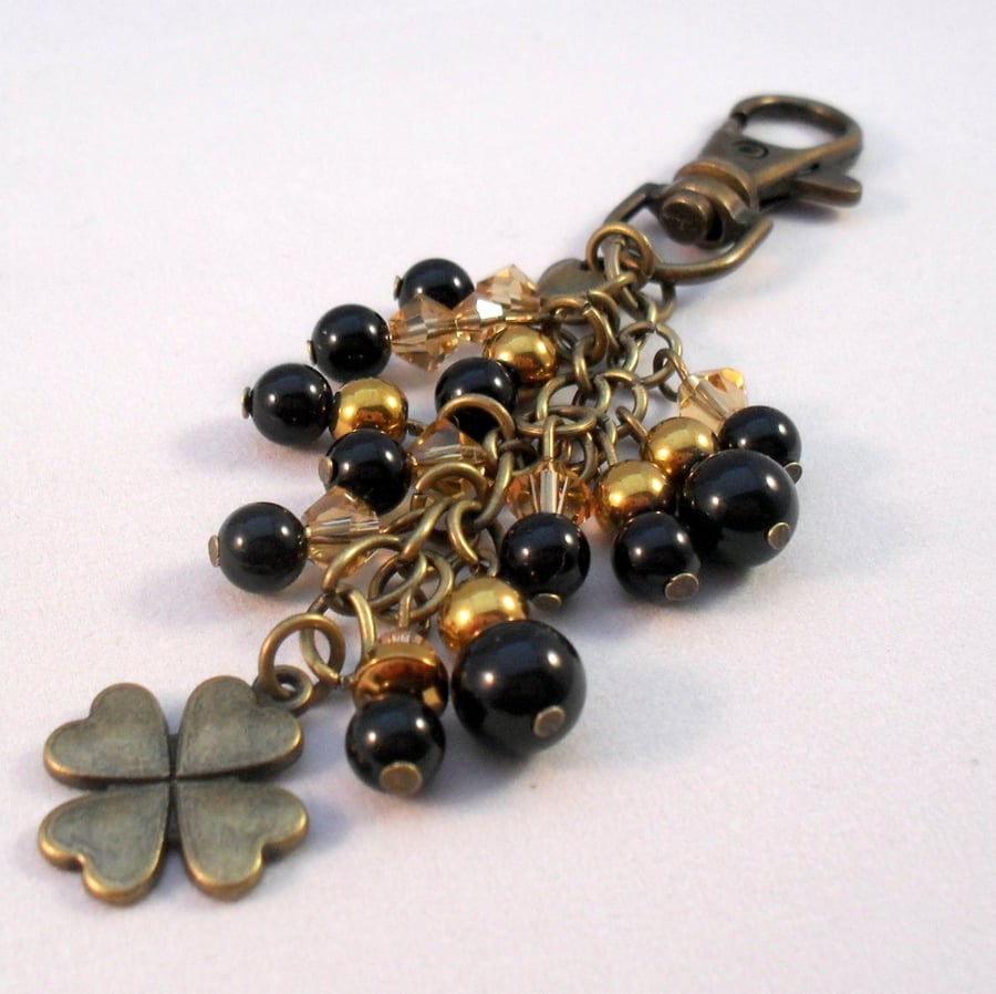 Sale Now 3 Pounds Four Leaf Clover Bag Charm In Black and Gold