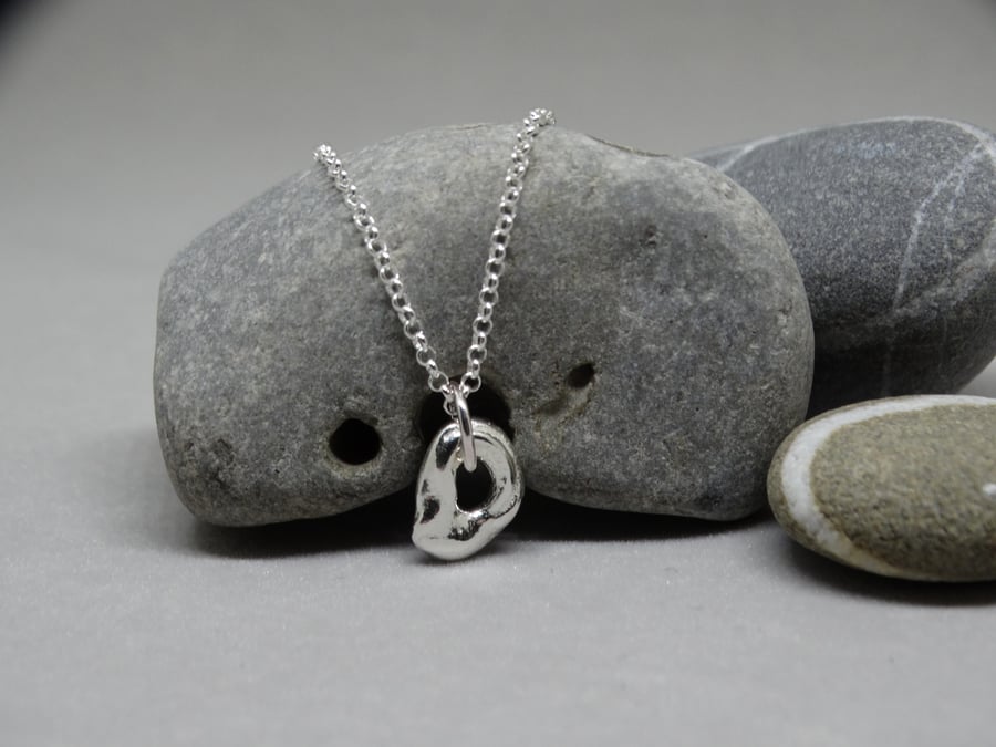 Silver hagstone tiny pendant - charm - pebble - recycled silver