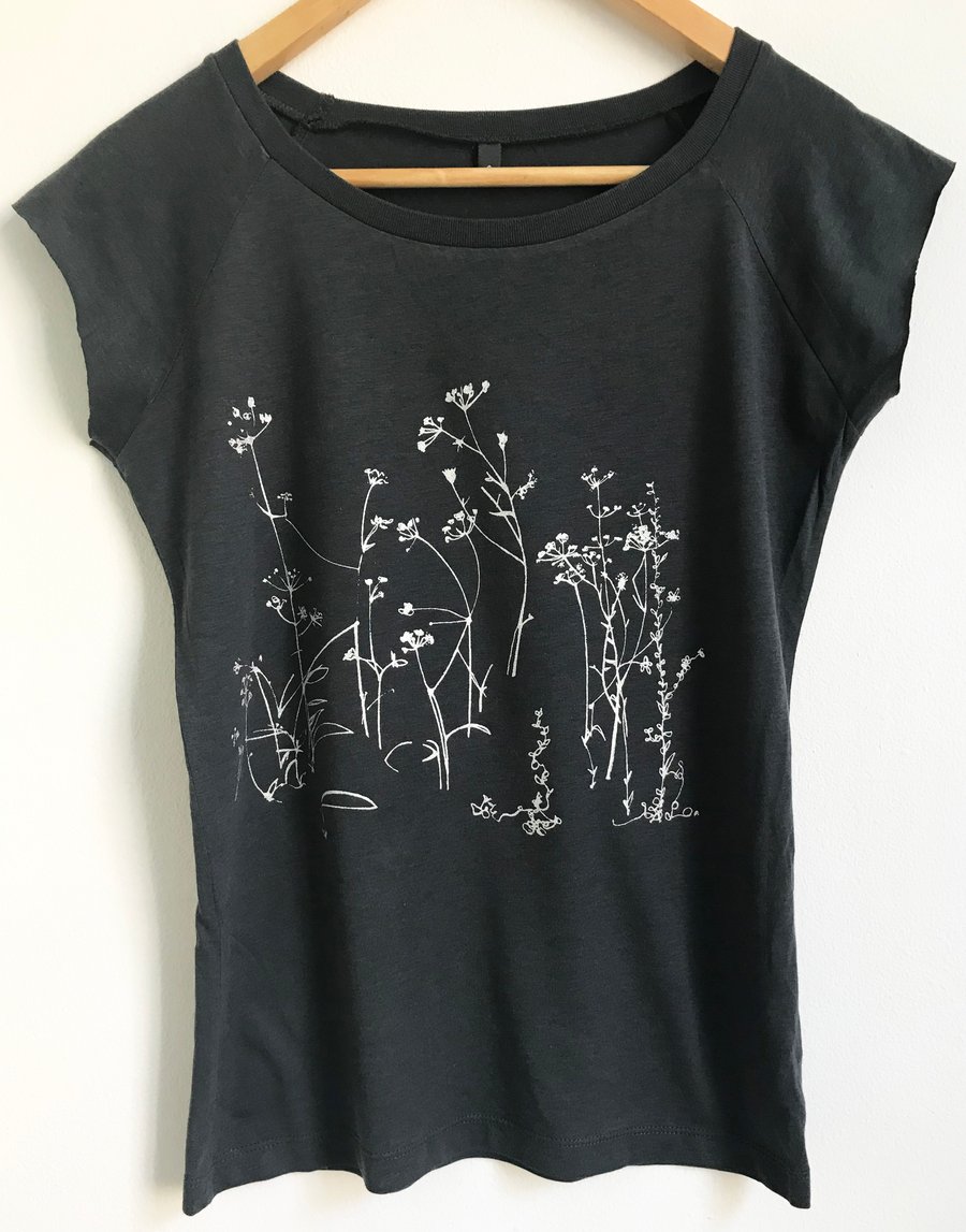 Wild Meadow Flowers Womens Bamboo and organic cotton grey slim fit T shirt
