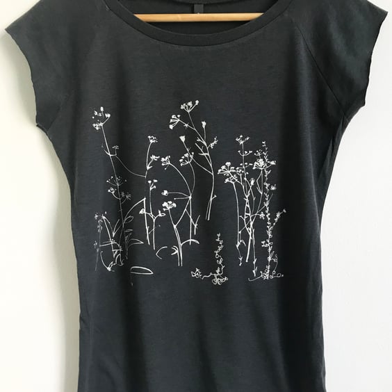 Wild Meadow Flowers Womens Bamboo and organic cotton grey slim fit T shirt