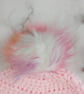 Pink Crochet Baby Hat Newborn to 3 Months with Bobble Flower and Rainbow Pom - Image 3