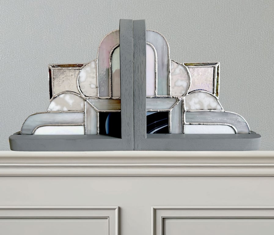Stained Glass Art Bookends Art Deco Style