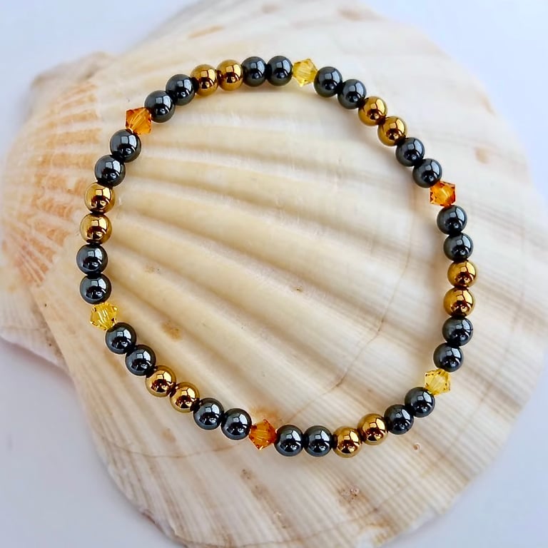 Hematite & Crystal Beaded Bracelet, Birthday, Anniversary, Gifts For Her