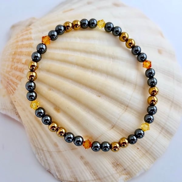 Hematite & Crystal Beaded Bracelet, Birthday, Anniversary, Gifts For Her