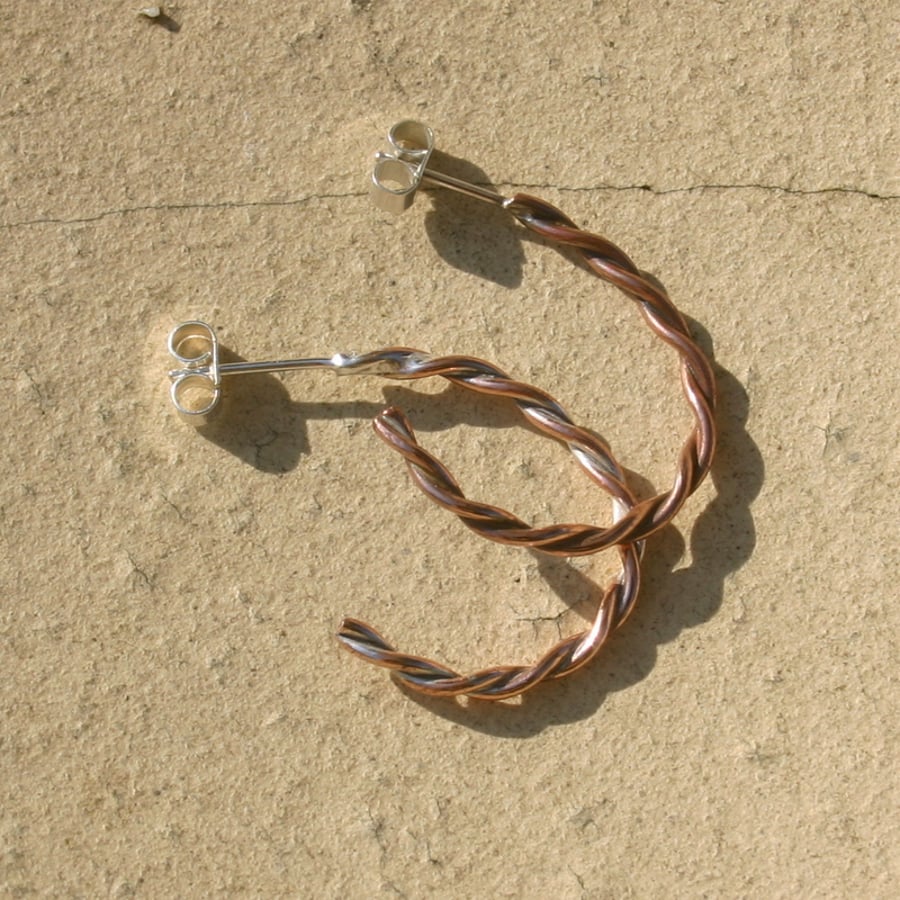 Copper twisted hoop earrings