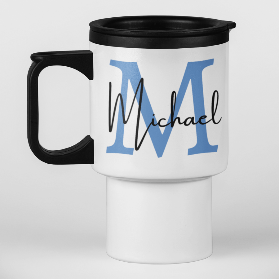 Personalised COLOURED Initial and Name Travel Mug - variations- travel mug Gift