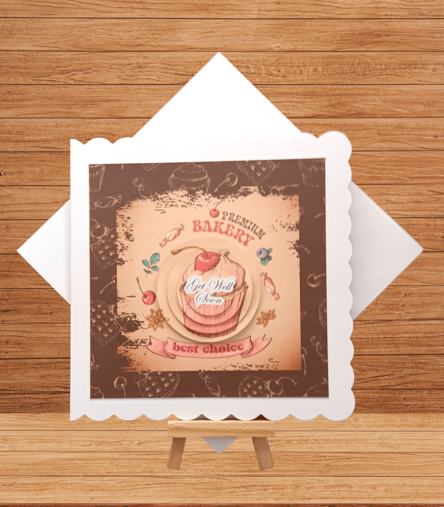 Unique pyramid layered cherry topped muffin get well soon card