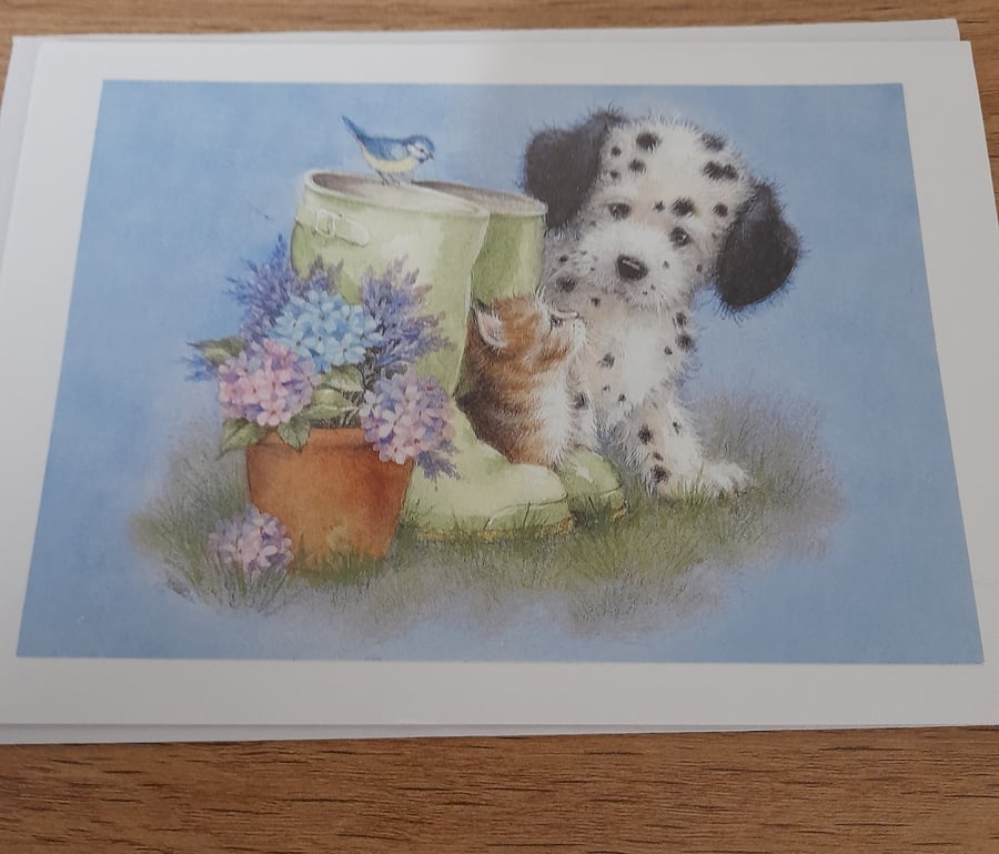 CUTE BLANK CARD, WITH CAT AND DOG.