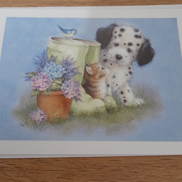 CUTE BLANK CARD, WITH CAT AND DOG.