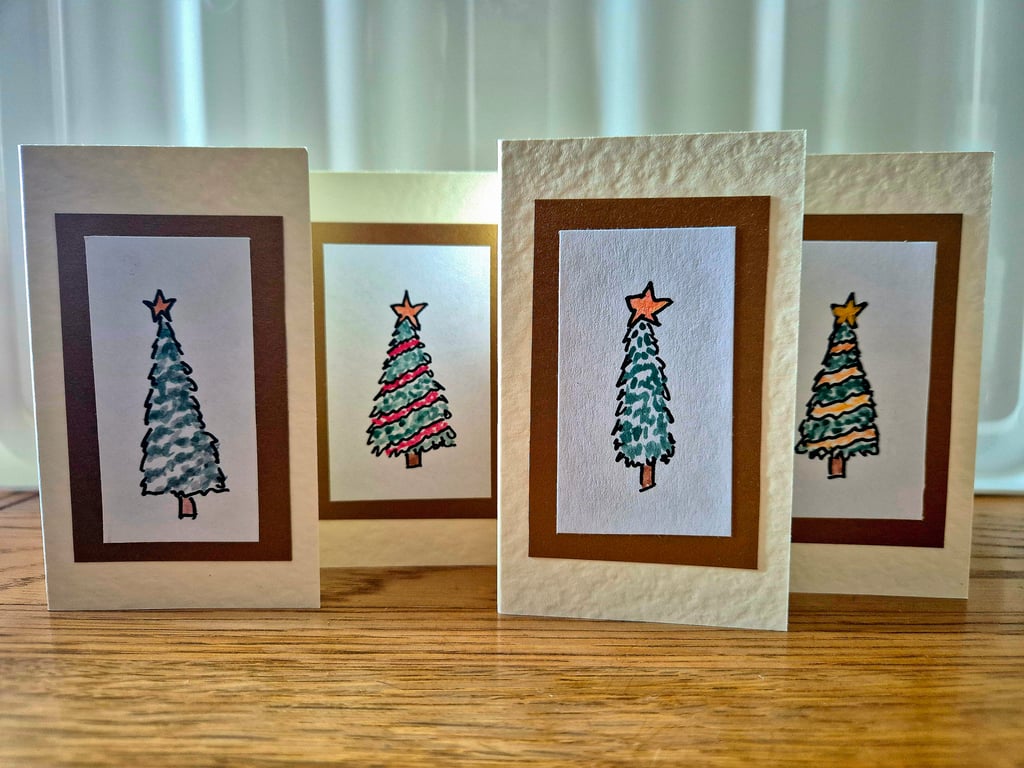 Mini Christmas Tree Cards Gold Set of 4