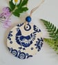 Blue and white hen wood slice hanging decoration Emma Bridgewater home decor
