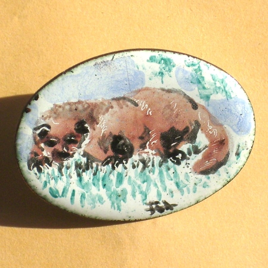painted enamel brooch - British Wildlife - otter
