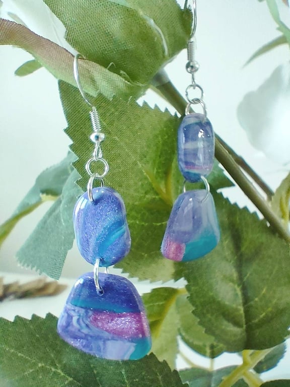 Polymer Clay Two Tier Drop Earrings
