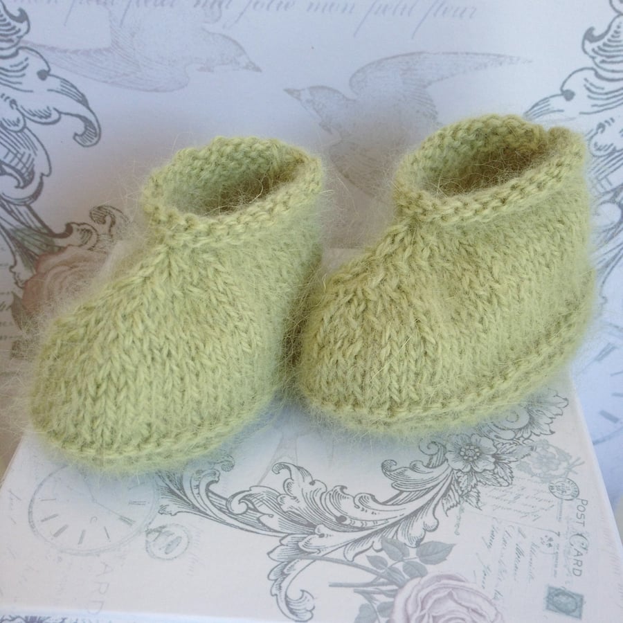  Baby Angora Booties Soft Green Newborn to 3 Months