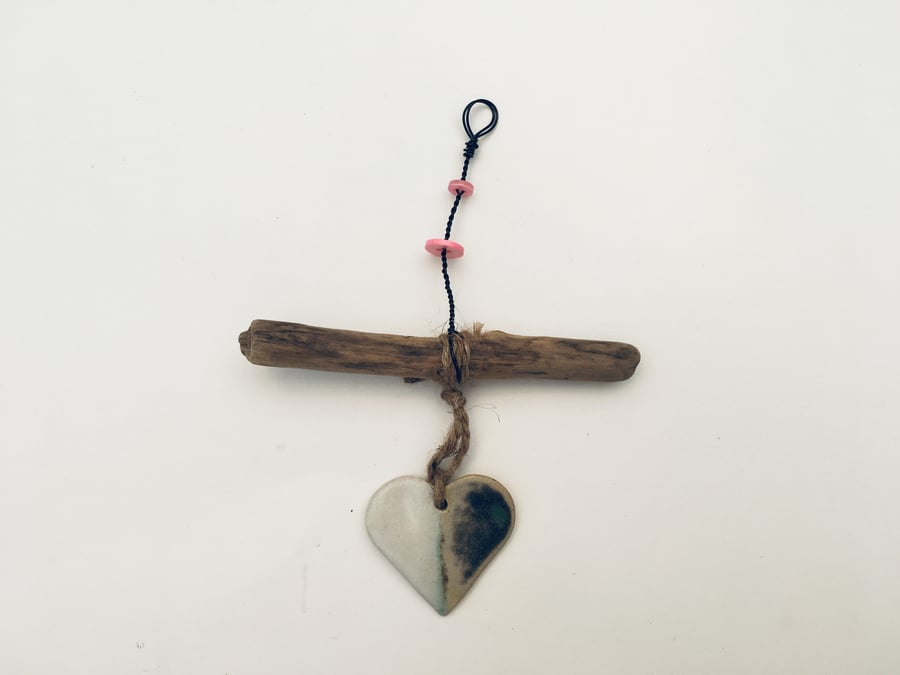 Unique Driftwood, Loveheart hanger, pottery, gift idea, birthday,valentines gift