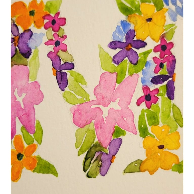Flower card. Original InitialWatercolour Card