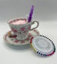Vintage Roses Teacup Pin Cushion & Sewing Station - Mindful Gift - Image 2