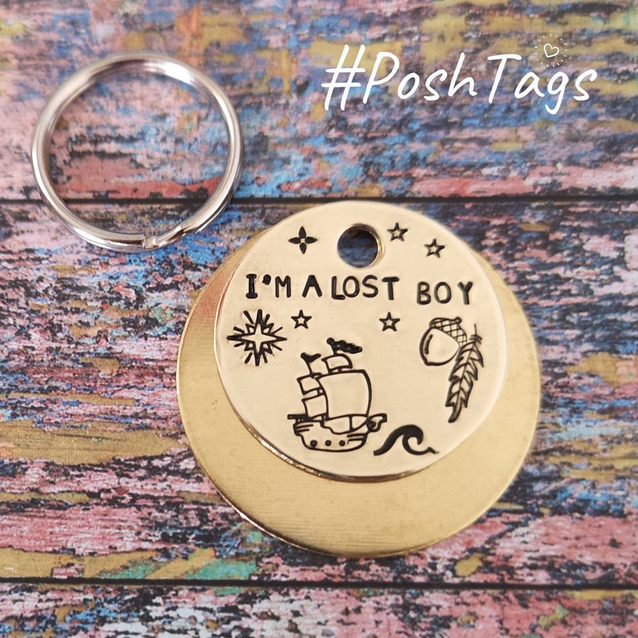 I'm a lost boygirldogpupcatkitty - Pirate ship - any wording - dog cat tag pet t