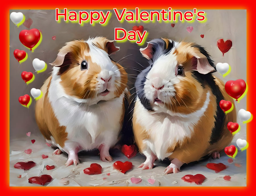 Cute Guinea Pigs Happy Valentine's Day Card 