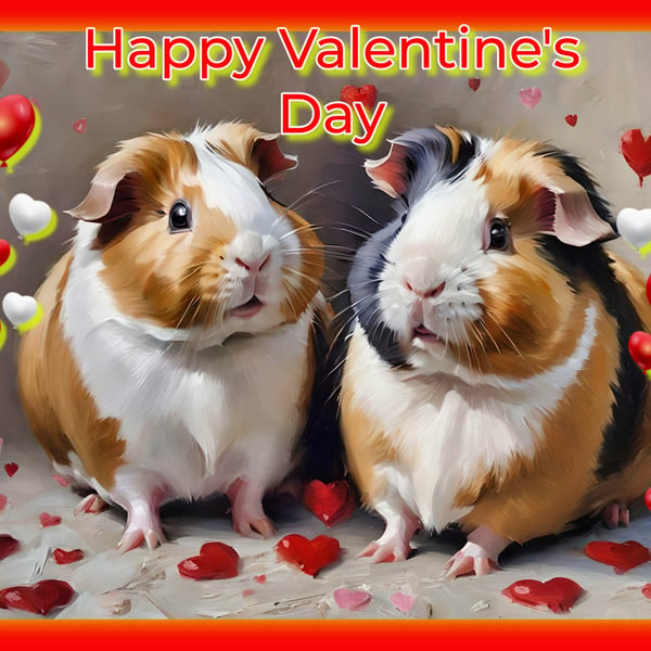Cute Guinea Pigs Happy Valentine's Day Card 