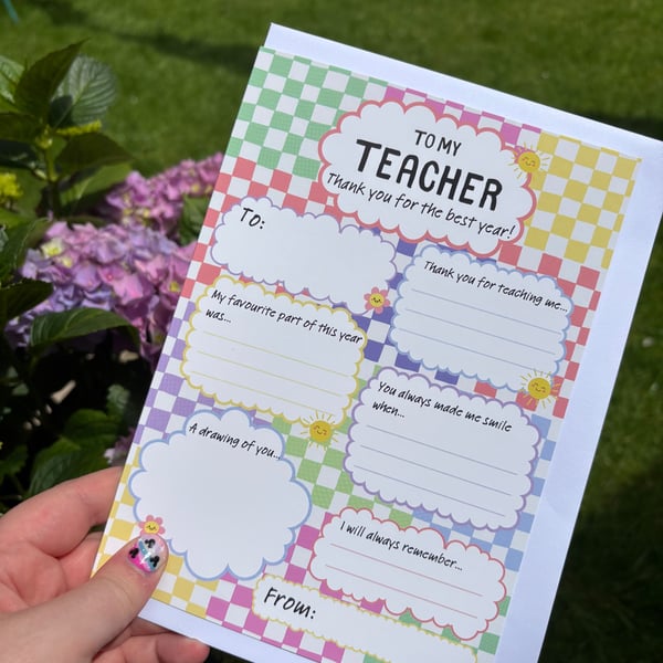 All About My Teacher - Fill in the blanks thank you card