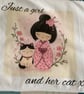Just a Girl and Her Cat T-Shirt - White Organic Cotton - Whimsical Cat Lover Gif