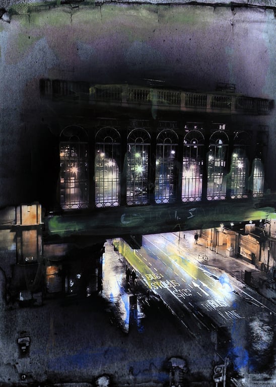 Glasgow Central Station at night, fine art print