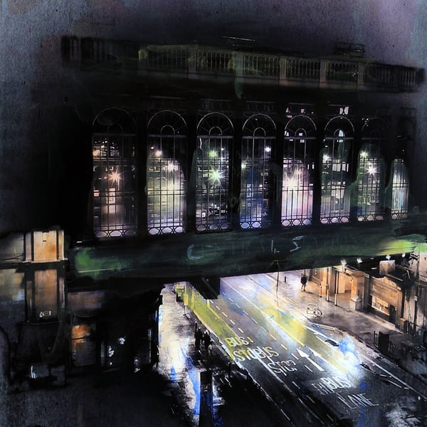 Glasgow Central Station at night, fine art print