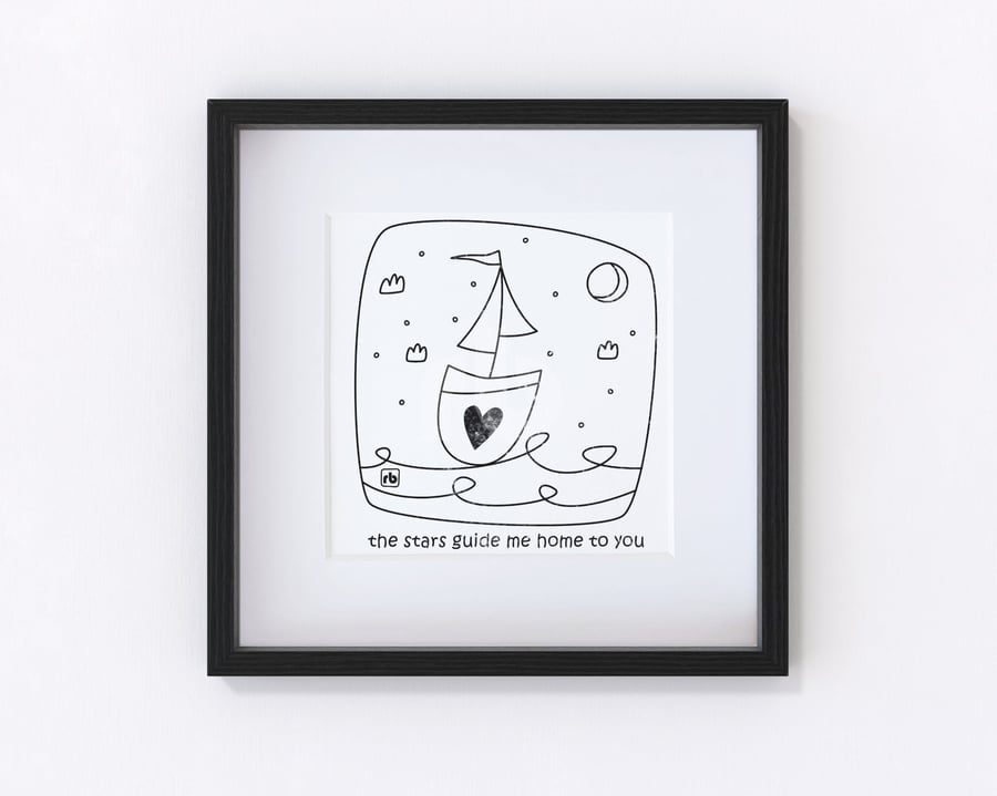 The Stars Guide Me Home To You, line illustration, Giclee print