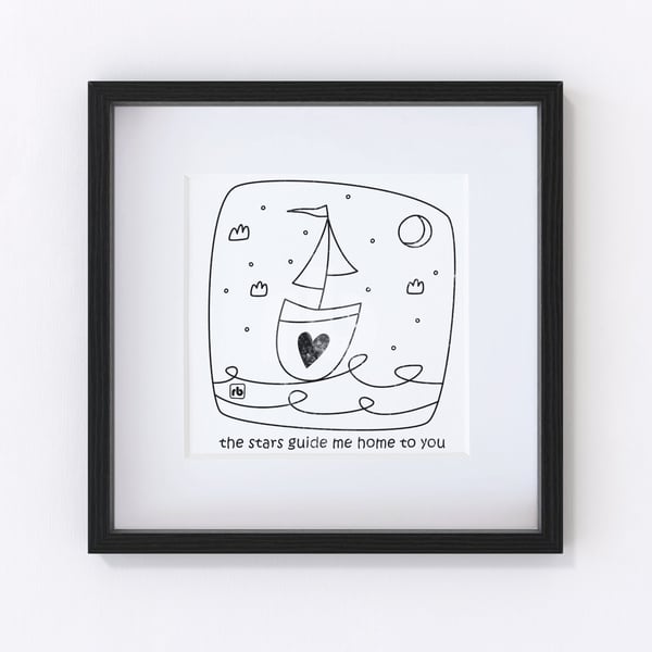 The Stars Guide Me Home To You, line illustration, Giclee print
