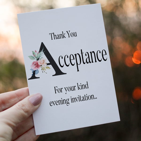 Wedding Acceptance Card, Personalised Wedding Stationery, Acceptance Card